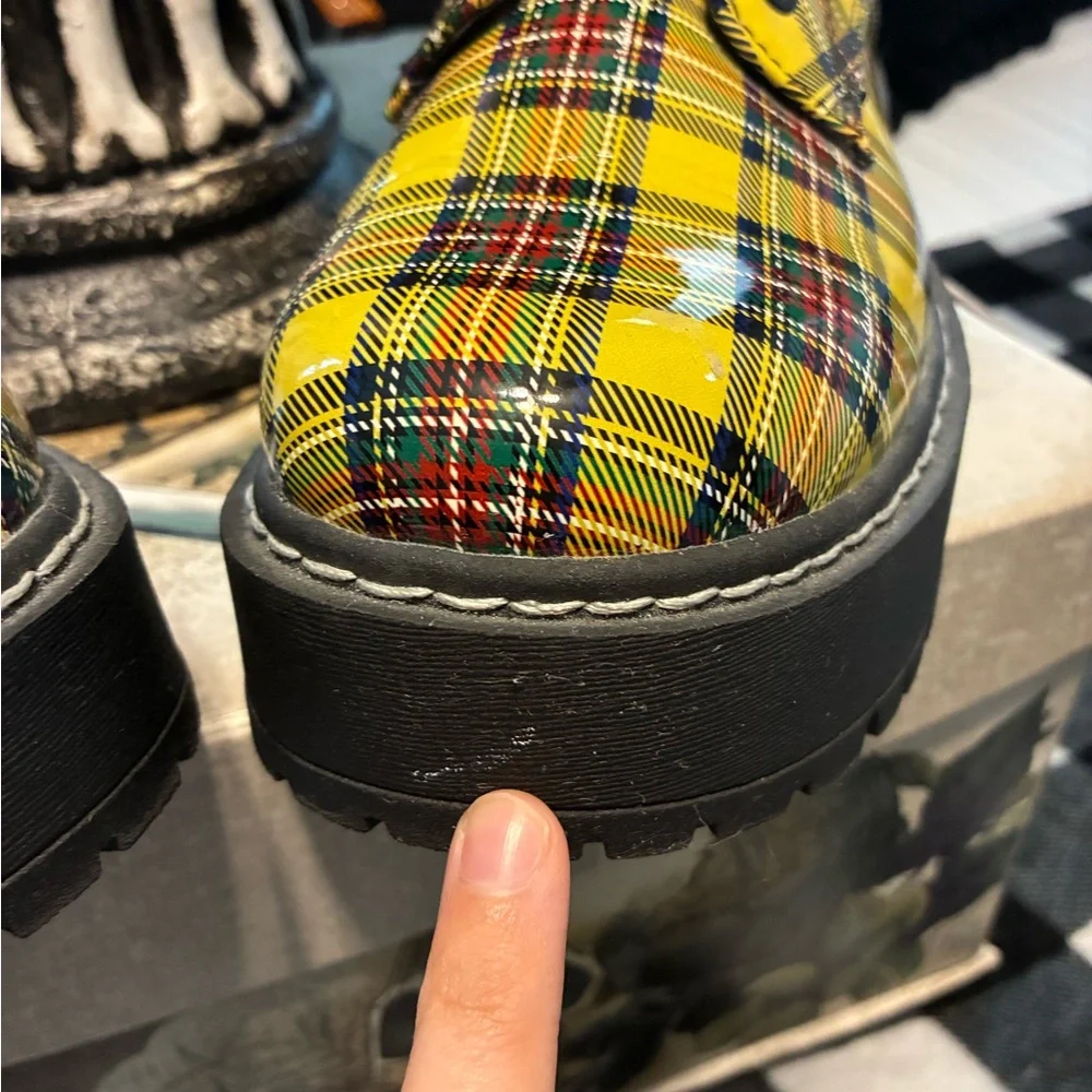 Betsey Johnson Torrid Plaid Platform Combat Boots Lace Up Zipper Side 7.5 Wide - Picture 11 of 12